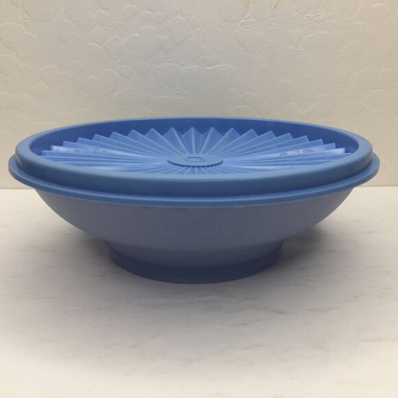 Vintage Servalier Tupperware Set 2 Cereal Bowl Blue Yellow Sunburst Lids Storage - Picture 4 of 16